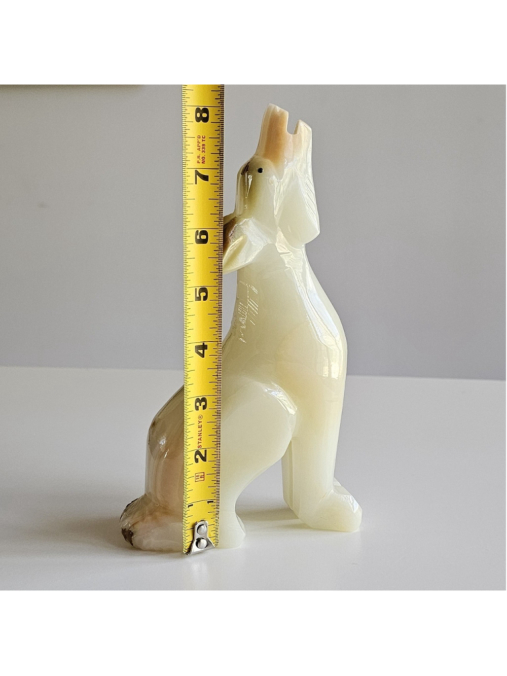 Polished Onyx Howling Dog Figurine - Mid-Century Modern Stone Sculpture - 8" - Picture 3 of 13